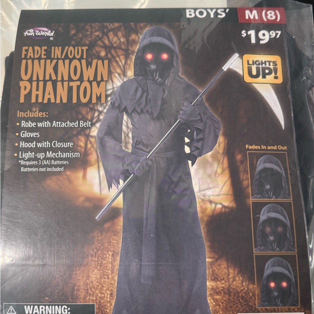 Costume Halloween Kids Medium size 8 light up fade in/out Phantom New!